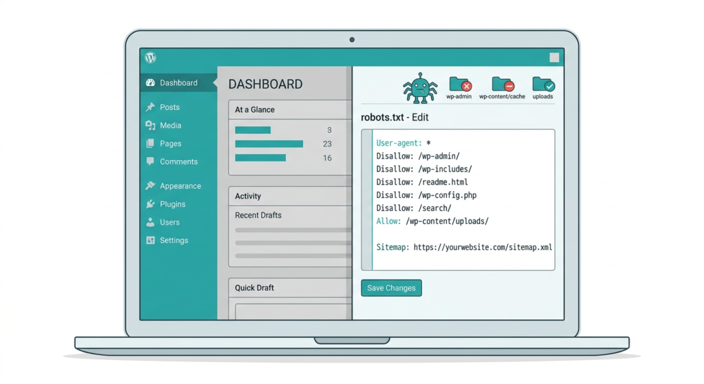 wordpress robots txt file setup in dashboard