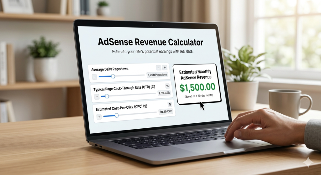 adsense revenue calculator showing monthly earnings by niche and pageviews
